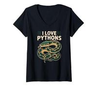 Womens I Love Pythons Enthusiast Herpetology Design V-Neck T-Shirt