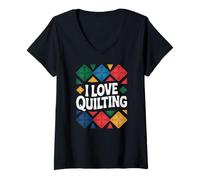 Womens I Love Quilting Patchwork Quilt Lover V-Neck T-Shirt