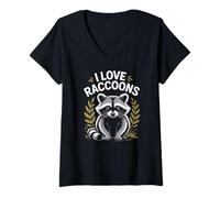 Womens I Love Raccoons Adorable Wildlife Design V-Neck T-Shirt