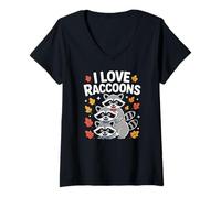Womens I Love Raccoons Cute Autumn Leaves Design V-Neck T-Shirt