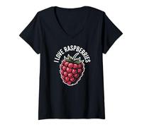 Womens I Love Raspberries Juicy Berry Fun V-Neck T-Shirt