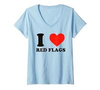 Womens I Love Red Flags Funny Toxic Relationship Humor Pun Design V-Neck T-Shirt