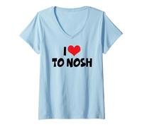 Women's I Love Red Heart to Nosh - Yiddish Slang Eat Snack Nibble V-Neck T-Shirt