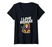 Womens I Love Reggae Lion Rasta Crown Colors V-Neck T-Shirt