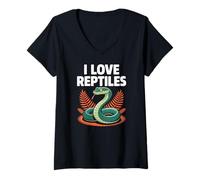 Womens I Love Reptiles Snake Passion Ferns Style V-Neck T-Shirt