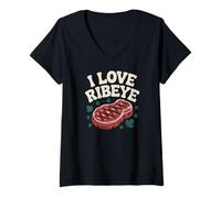 Womens I Love Ribeye Steak Juicy Grilled Passion V-Neck T-Shirt