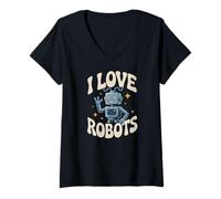 Womens I Love Robots Enthusiasts Spark Joy V-Neck T-Shirt