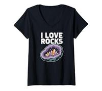 Womens I Love Rocks Geode Crystal Design V-Neck T-Shirt