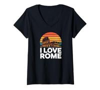 Womens I Love Rome Colosseum Retro Travel Design V-Neck T-Shirt