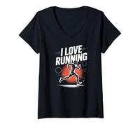 Womens I Love Running Fitness Motivation Apparel V-Neck T-Shirt