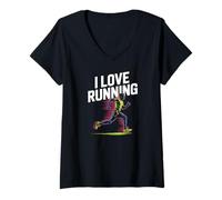 Womens I Love Running Passionate Runner Spirit V-Neck T-Shirt