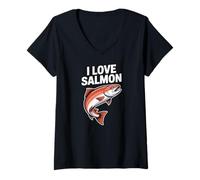 Womens I Love Salmon Enthusiast Fishing Passion V-Neck T-Shirt