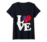 Women's I Love Samoa Flag Heart Patriotic Travel V-Neck T-Shirt
