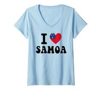 Women's I Love Samoa Heart Flag Retro Travel Souvenir V-Neck T-Shirt