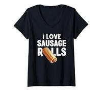 Womens I Love Sausage Rolls Sausage Eater Food Pastry Fans V-Neck T-Shirt