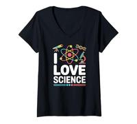 Womens I Love Science Atom Microscope DNA V-Neck T-Shirt