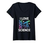 Womens I Love Science DNA Telescope Atom V-Neck T-Shirt