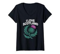 Womens I Love Scotland Thistle Art V-Neck T-Shirt