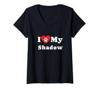 Womens I Love Shadow Dog Owner Pet Dog Lover V-Neck T-Shirt