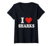 Womens I Love Sharks V-Neck T-Shirt