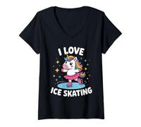 Womens I Love Skating Cute Girl Funny Ice Skating Unicorn Lover V-Neck T-Shirt