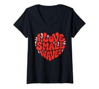 Women's I Love Small Waves Heart Surfing Fun V-Neck T-Shirt