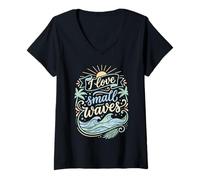 Women's I Love Small Waves Surfing Fun Surfer Vibes V-Neck T-Shirt