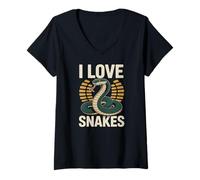 Womens I Love Snakes Cool Reptile Enthusiast Graphic V-Neck T-Shirt
