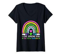 Womens I Love Someone Rare Rainbow Zebra Ribbon Disease Awareness V-Neck T-Shirt