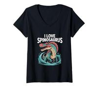 Womens I Love Spinosaurus Dinosaur Enthusiast V-Neck T-Shirt