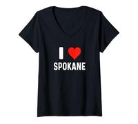 Womens I Love Spokane Washington - Heart - Travel Vacation Souvenir V-Neck T-Shirt