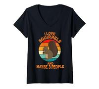 Women's I Love Squirrels and Maybe 3 People Rodents Squirrel V-Neck T-Shirt