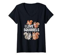 Womens I Love Squirrels Cute Cartoon Animals V-Neck T-Shirt