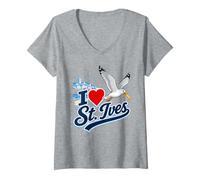 Women's I Love St Ives Funny Seagull Stealing Chip British Seaside V-Neck T-Shirt