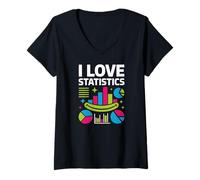 Womens I Love Statistics Colorful Chart Graphics V-Neck T-Shirt