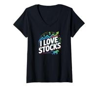 Womens I Love Stocks Stock Market Enthusiast Design V-Neck T-Shirt