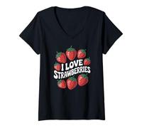 Womens I Love Strawberries Fresh Fruit Passion V-Neck T-Shirt