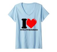 Women's I Love Strawberries V-Neck T-Shirt