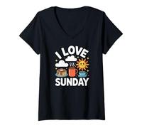 Womens I Love Sunday Morning Pancakes Sunshine V-Neck T-Shirt