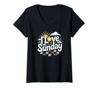 Womens I Love Sunday Morning Sunshine V-Neck T-Shirt