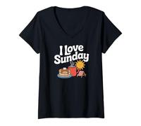 Womens I Love Sunday Pancake Coffee Relax Sun V-Neck T-Shirt