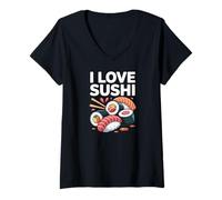 Womens I Love Sushi Japanese Cuisine Fun V-Neck T-Shirt