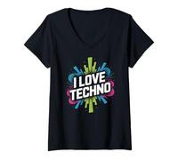 Womens I Love Techno Music Lovers Rave Vibe V-Neck T-Shirt