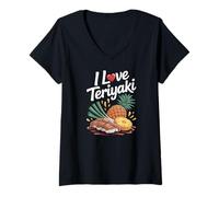 Womens I Love Teriyaki Delightful Tropical Fusion V-Neck T-Shirt