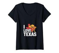 Womens I Love Texas Cowboy Hat Forks Graphic V-Neck T-Shirt