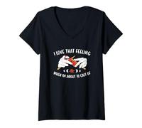 Womens I Love That Feeling When I'm About to Cast of Knitting V-Neck T-Shirt