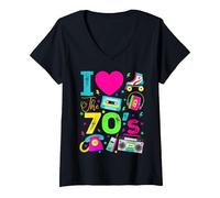 Women's I Love The 70s 1970's Vintage Style Seventies Retro Party V-Neck T-Shirt