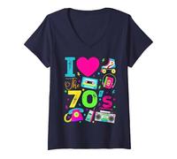 Women's I Love The 70s 1970's Vintage Style Seventies Retro Party V-Neck T-Shirt