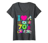 Women's I Love The 70s 1970's Vintage Style Seventies Retro Party V-Neck T-Shirt