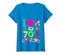 Women's I Love The 70s 1970's Vintage Style Seventies Retro Party V-Neck T-Shirt